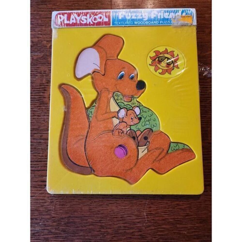 Vintage Playskool Kangaroo and Joey Fuzzy Puzzle NOS